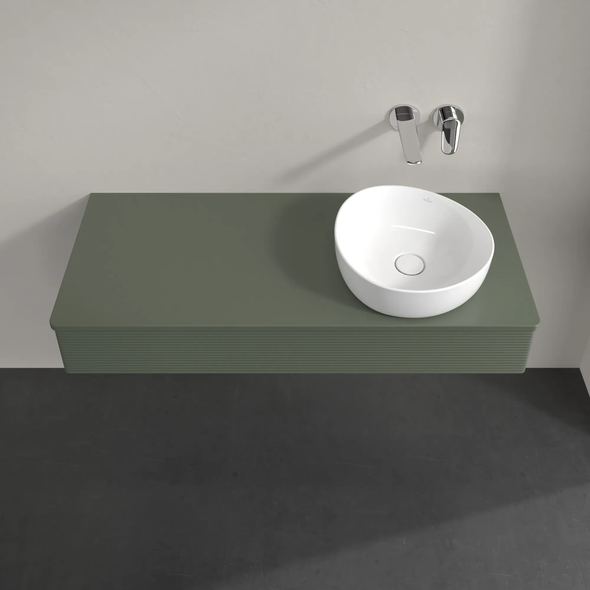 Villeroy & Boch Waschtischunterschrank „Antao“ 1200 × 190 × 500 mm Leaf Green Matt Lacquer, für Becken rechts, ohne Beleuchtung Villeroy & Boch Waschtischunterschrank „Antao“ 1200 × 190 × 500 mm Leaf Green Matt Lacquer, für Becken rechts, ohne Beleuchtung