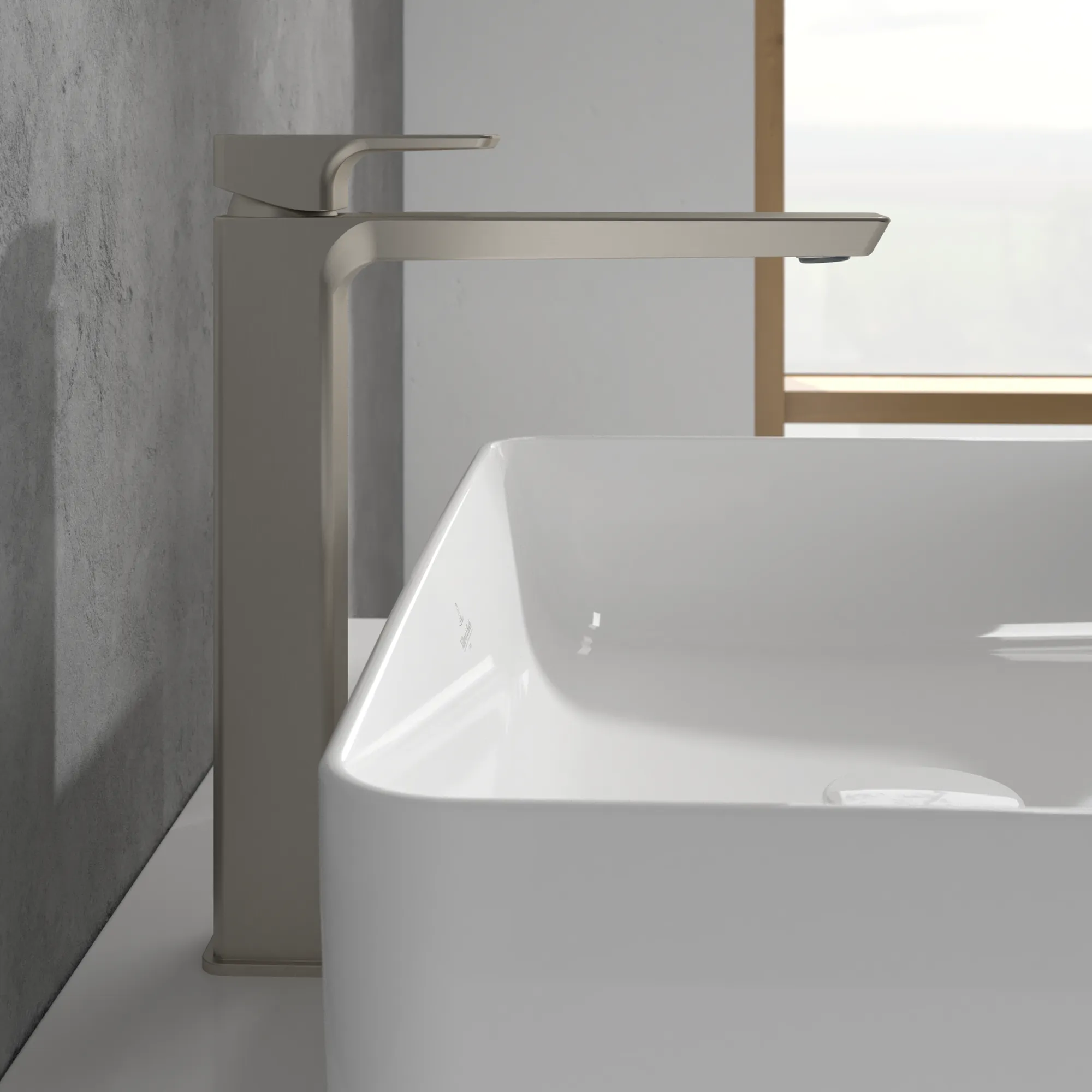 Villeroy & Boch Subway 3.0 Einhebel-Waschtischarmatur erhöhter Montage, Brushed Nickel Matt, 51 x 238 x 295 mm, mit verstellbarem Strahlregler und AirPlus-Technologie