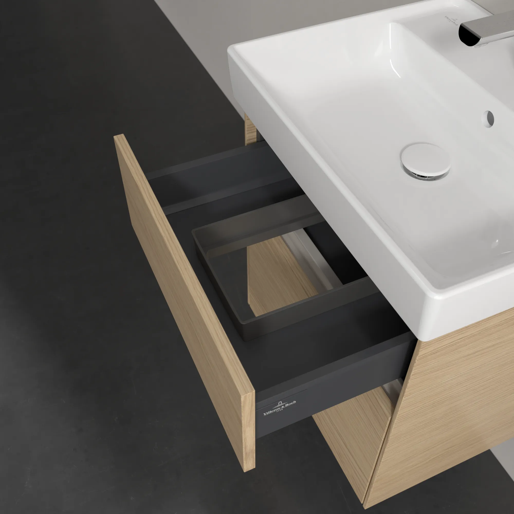Villeroy & Boch Waschtischunterschrank „Collaro“ 510 × 546 × 414 mm Nordic Oak, für Becken mittig, mit Beleuchtung