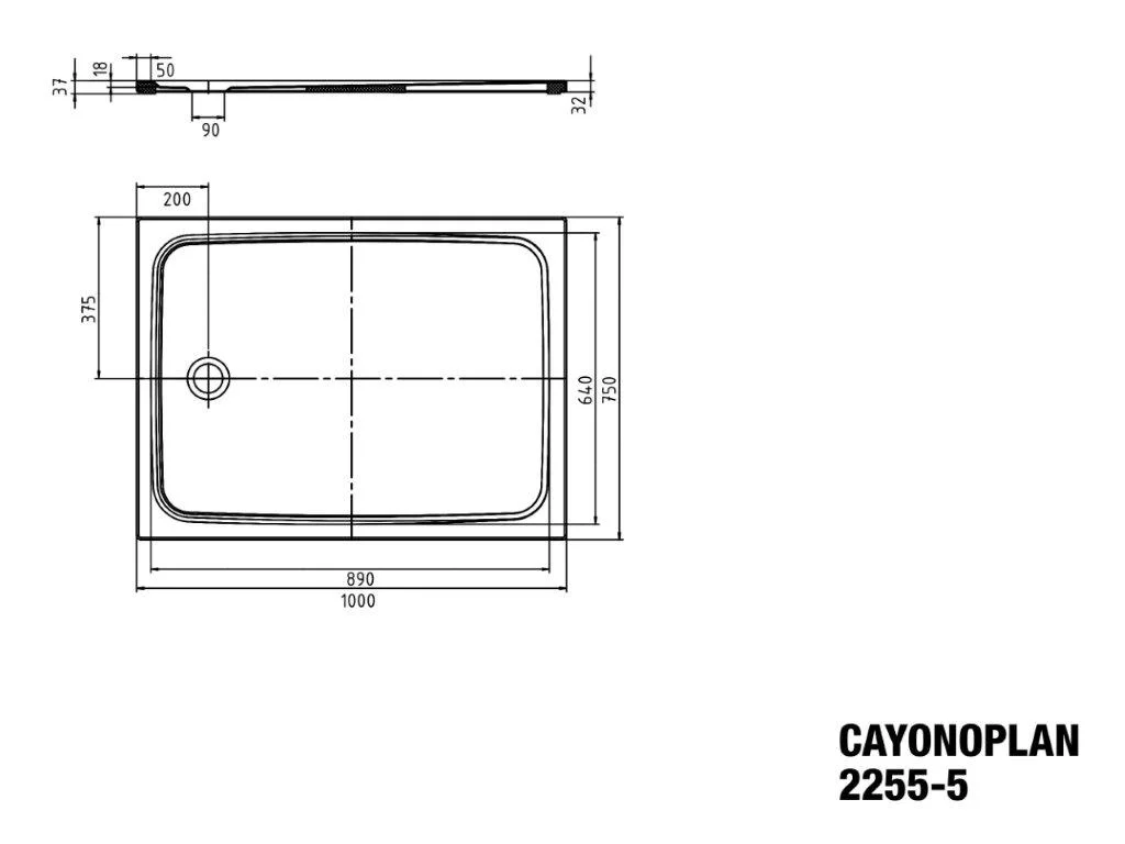 Kaldewei CAYONOPLAN Duschfläche extraflach, alpinweiß, 750 x 1.000 mm, Randhöhe 32 mm