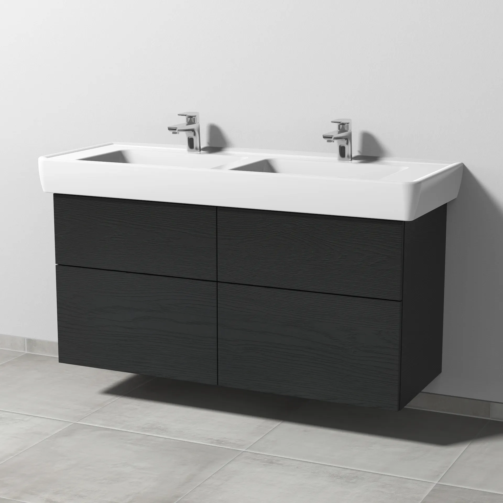 Sanipa Waschtischunterschrank „3way“ passend zu Keramik-Waschtische Pro A von Laufen 1200 × 588 × 447 mm in Black Oak, mit Hahnlochbohrung