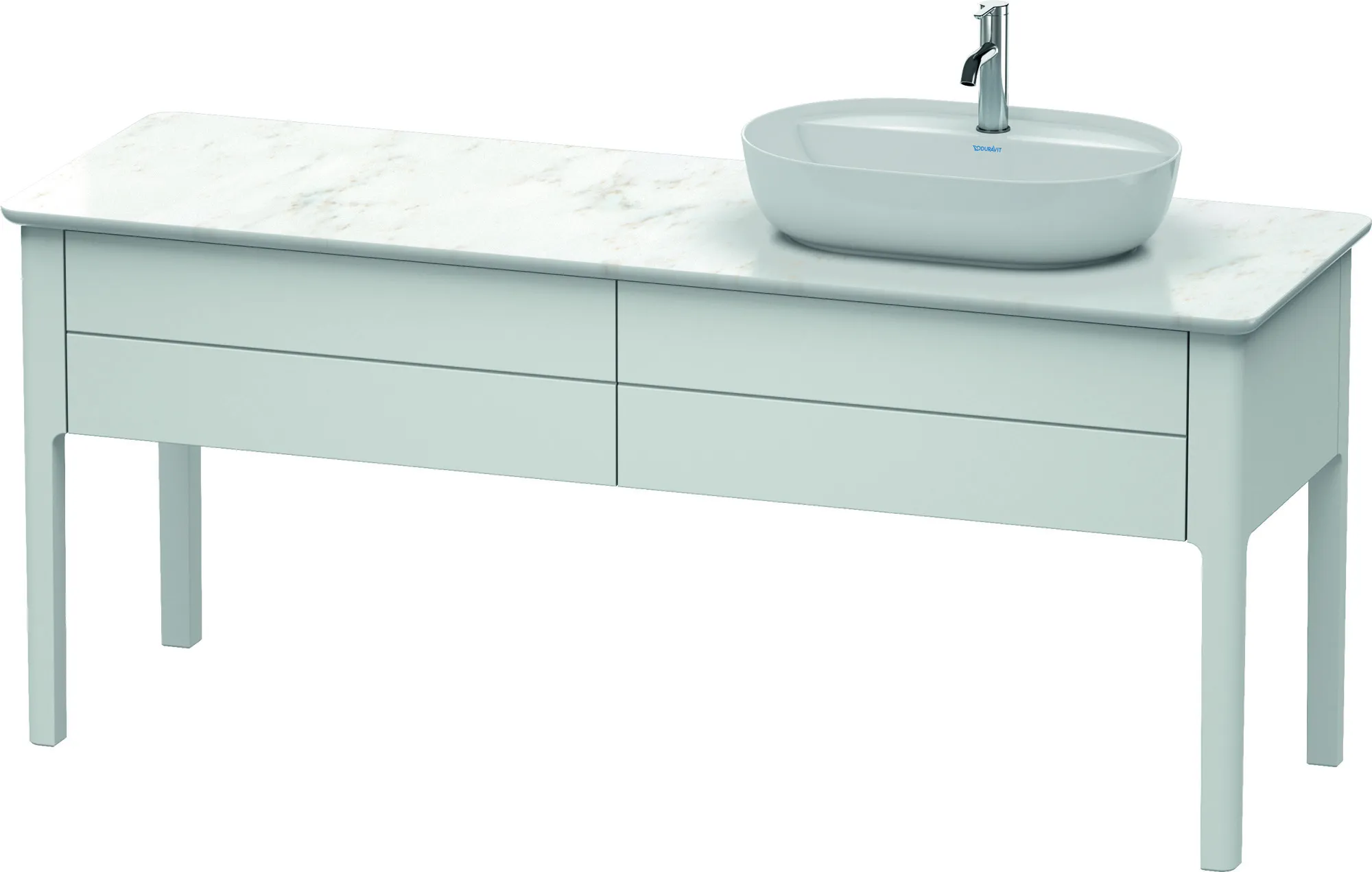 Duravit Waschtischunterschrank bodenstehend „Luv“ 173,3 × 74,3 × 57 cm Weiß Seidenmatt Becken: rechts / Front- & Korpusfarbe: Weiß Seidenmatt / Größe: 173,3 × 57 × 74,3 cm / Schubladen: 2