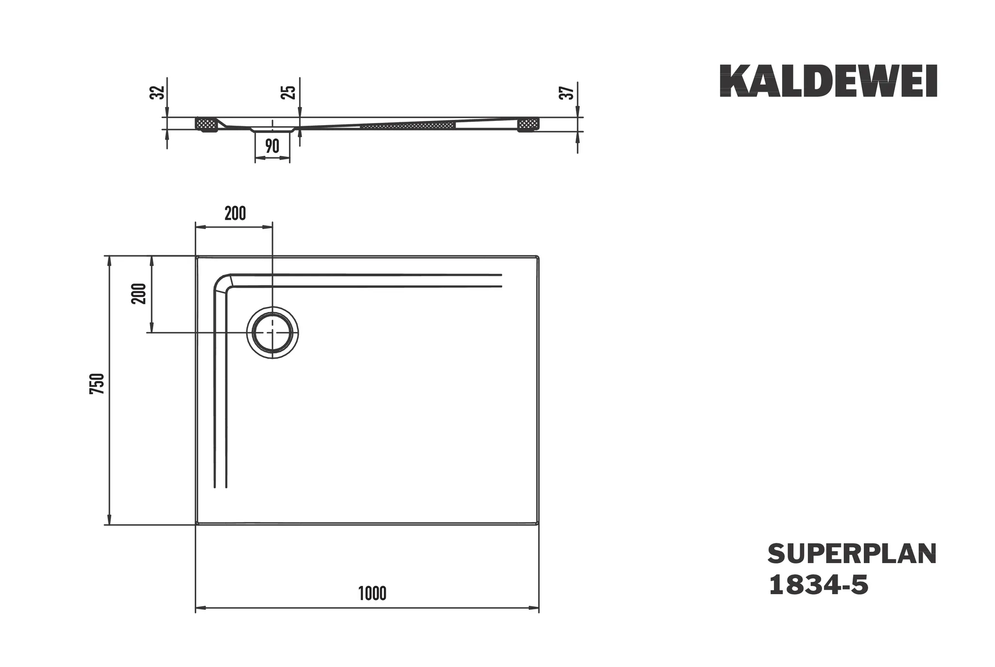 Kaldewei Duschwanne „Superplan“ 75 × 100 cm mit Invisible Grip, in warm grey 30