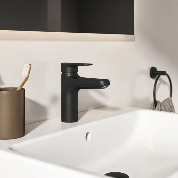 Ideal Standard Alu+ Waschtischarmatur, Ausladung 120 mm, Silk Black, Einhebelmischer mit BlueStart Technologie und FirmFlow Kartusche Ideal Standard Alu+ Waschtischarmatur, Ausladung 120 mm, Silk Black, Einhebelmischer mit BlueStart Technologie und FirmFlow Kartusche