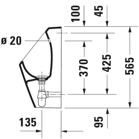 Urinal Nohne 1,565mm,rimmless weiß hgl., Zulauf von Hinten