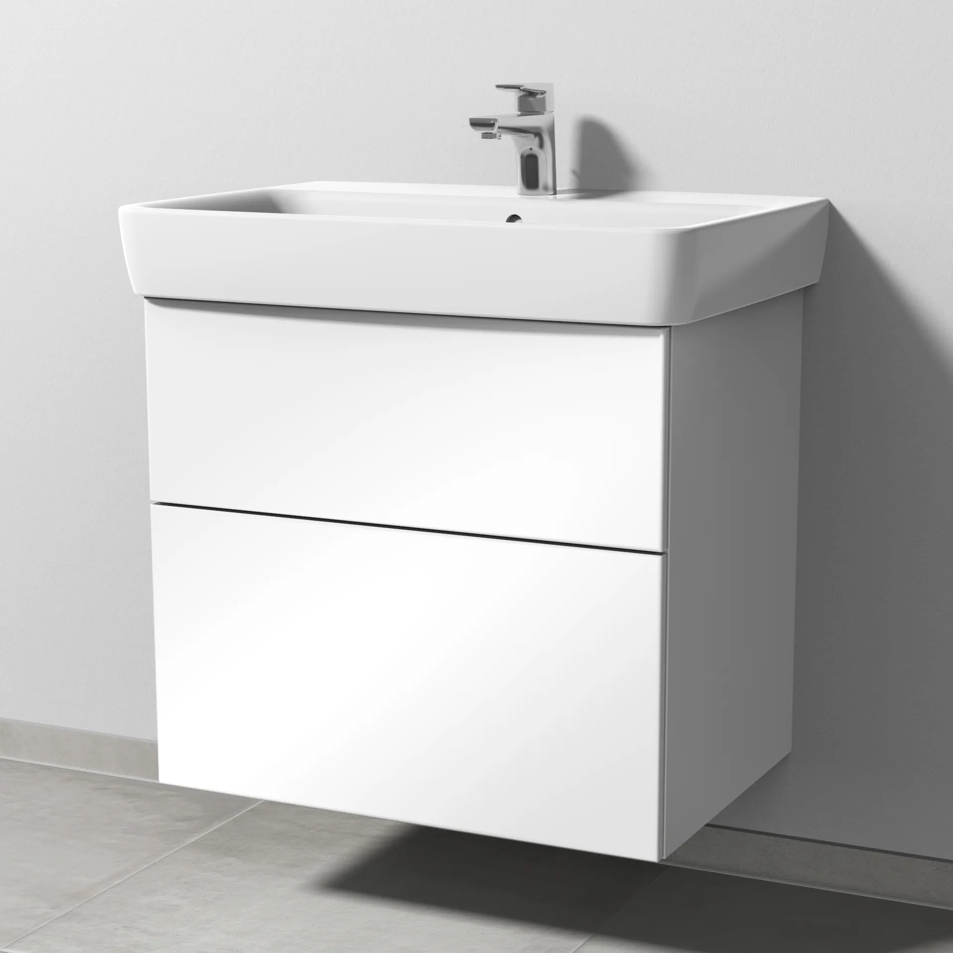 Sanipa Waschtischunterschrank „3way“ passend zu Keramik-Waschtische Renova Plan von Geberit 635 × 588 × 407 mm in Weiß (glanz), Becken mittig