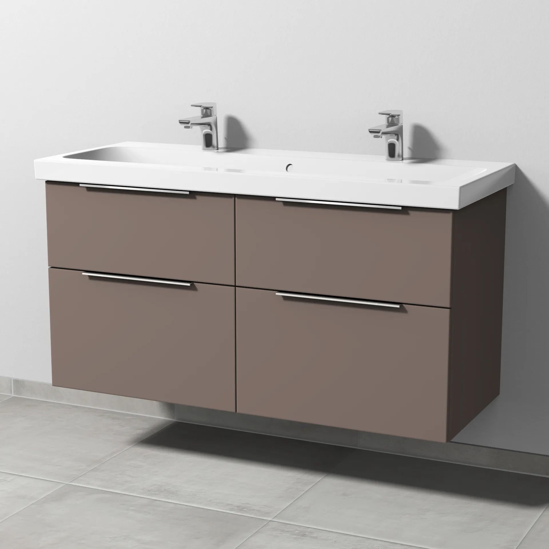 Sanipa Waschtischunterschrank „3way“ passend zu Keramik-Waschtische iCon Light von Geberit 1150 × 591 × 462 mm in Taupe (matt), Becken mittig, mit