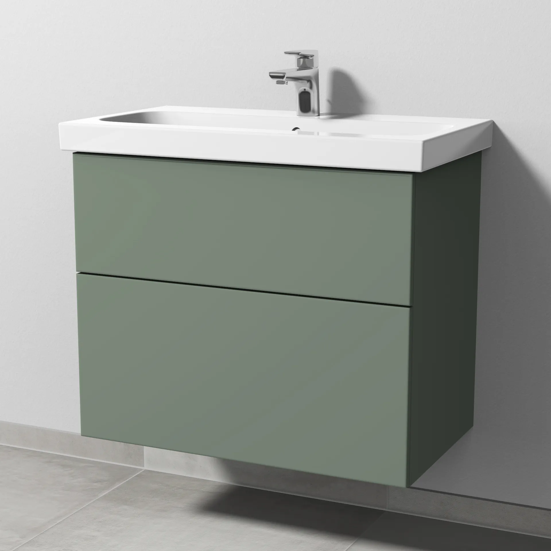 Sanipa Waschtischunterschrank „3way“ 700 × 591 × 407 mm in Soft-Green, Becken mittig, mit Hahnlochbohrung Sanipa Waschtischunterschrank „3way“ 700 × 591 × 407 mm in Soft-Green, Becken mittig, mit Hahnlochbohrung