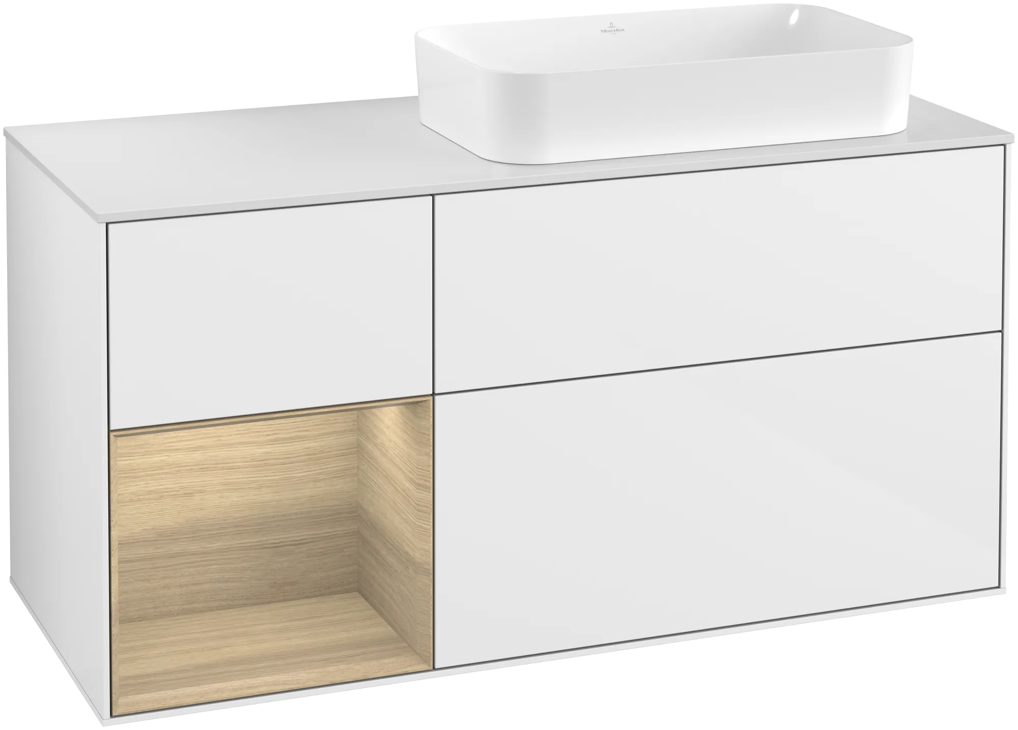 Villeroy & Boch Finion Waschbeckenunterschrank G27 1200x603x501mm Glossy White Lacquer / Oak Veneer / Glass White Matt