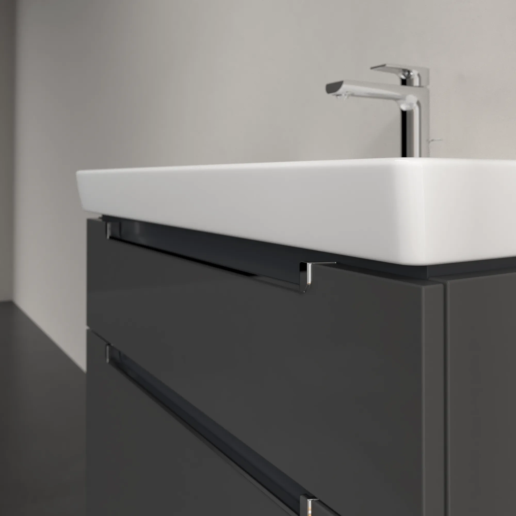 Villeroy & Boch Waschtischunterschrank „Subway 2.0“ 787 × 590 × 449 mm Glossy Grey, für Becken mittig, ohne Beleuchtung