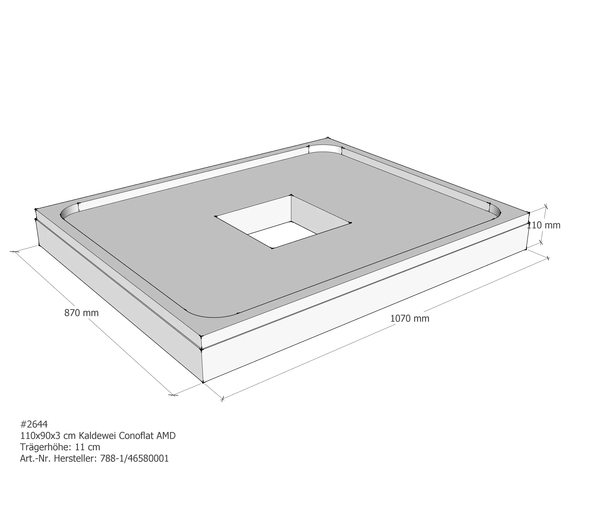 Duschwannenträger für Kaldewei Conoflat 110 × 90 × 2,3 cm Breite: 90 cm / Länge: 110 cm