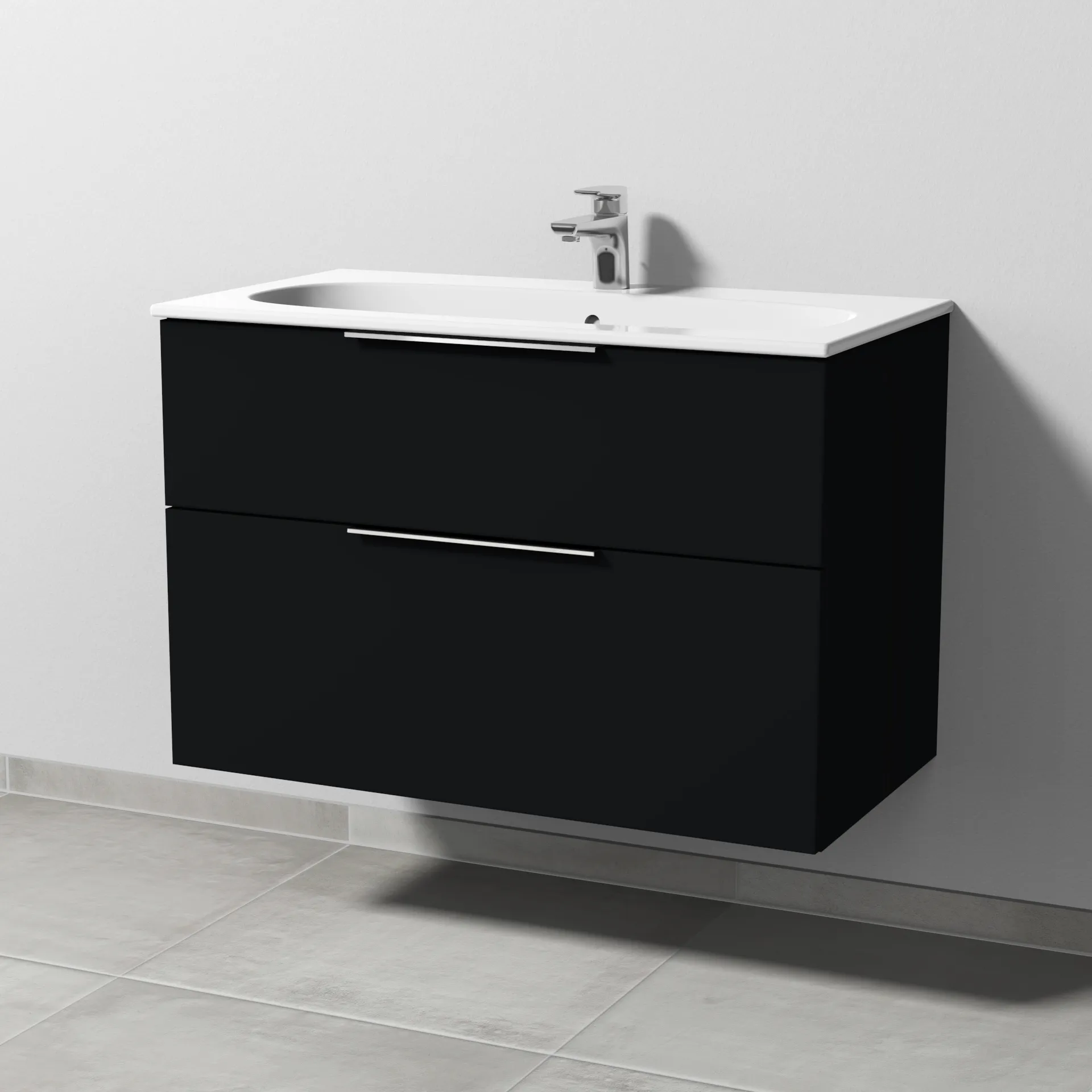 Sanipa Waschtischunterschrank „3way“ passend zu Keramik-Waschtische Acanto Slim von Geberit 880 × 582 × 467 mm in Schwarz (matt)