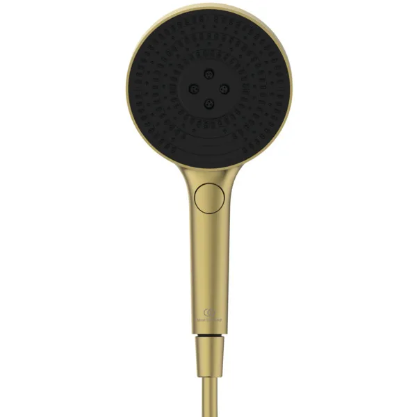 Ideal Standard Handbrause Idealrain Solos Brushed Gold, 3-Funktion, Ø 130 mm, Navigo Druckknopfumschaltung, EasyClean, G1/2 Anschluss Ideal Standard Handbrause Idealrain Solos Brushed Gold, 3-Funktion, Ø 130 mm, Navigo Druckknopfumschaltung, EasyClean, G1/2 Anschluss