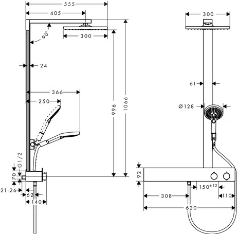 Showerpipe Raindance E 300 1jet 600 ST EcoSmart 9 l/min chrom Showerpipe Raindance E 300 1jet 600 ST EcoSmart 9 l/min chrom
