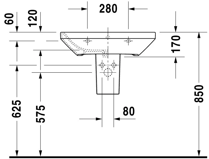 Wandwaschtisch „DuraStyle“, mit Überlauf, Hahnlochposition mittig Wandwaschtisch „DuraStyle“, mit Überlauf, Hahnlochposition mittig