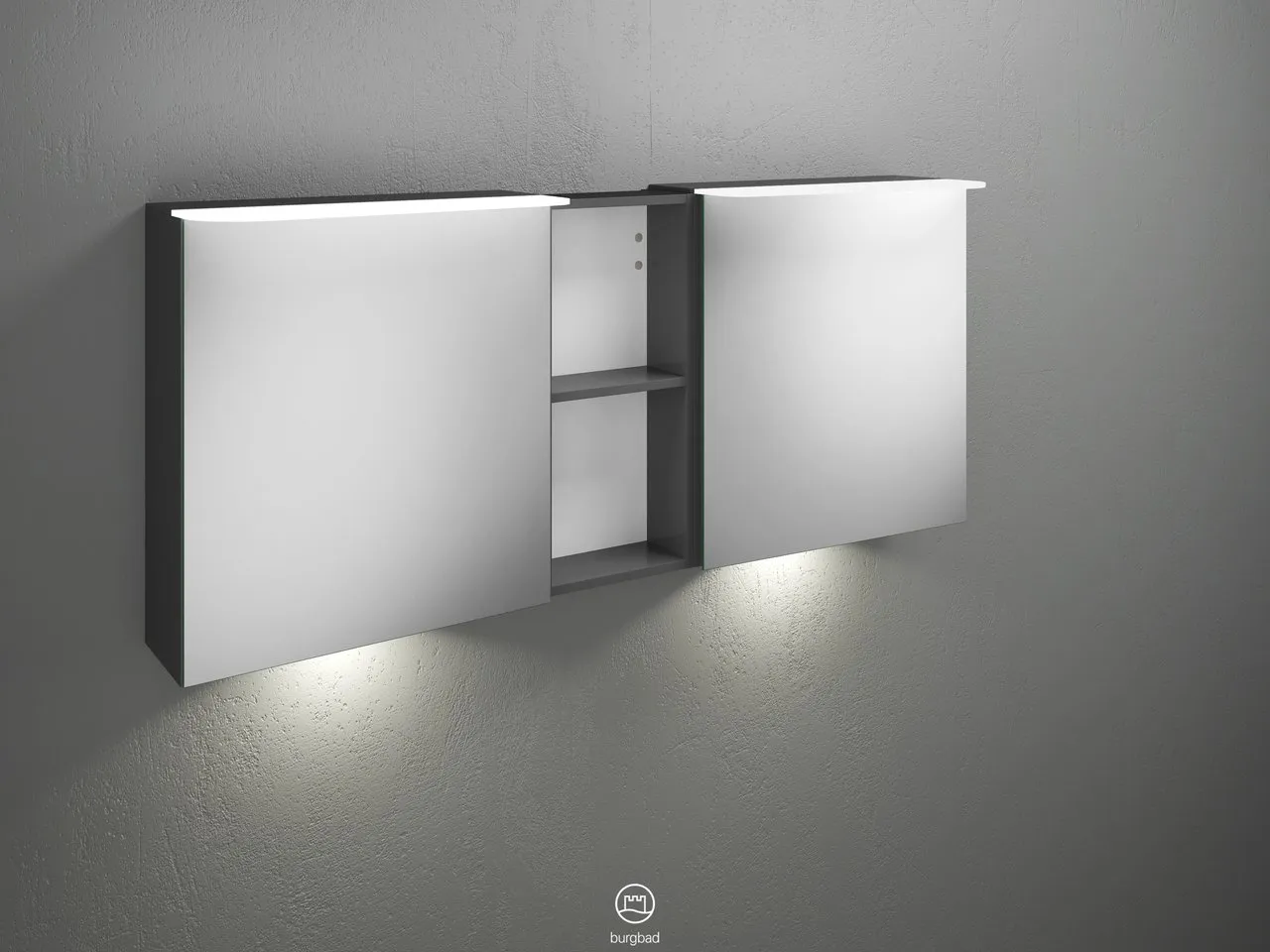 Burgbad Spiegelschrank Badu SFUE150, 310x1500x665 mm, beidseitig verspiegelt mit Regal und LED-Beleuchtung