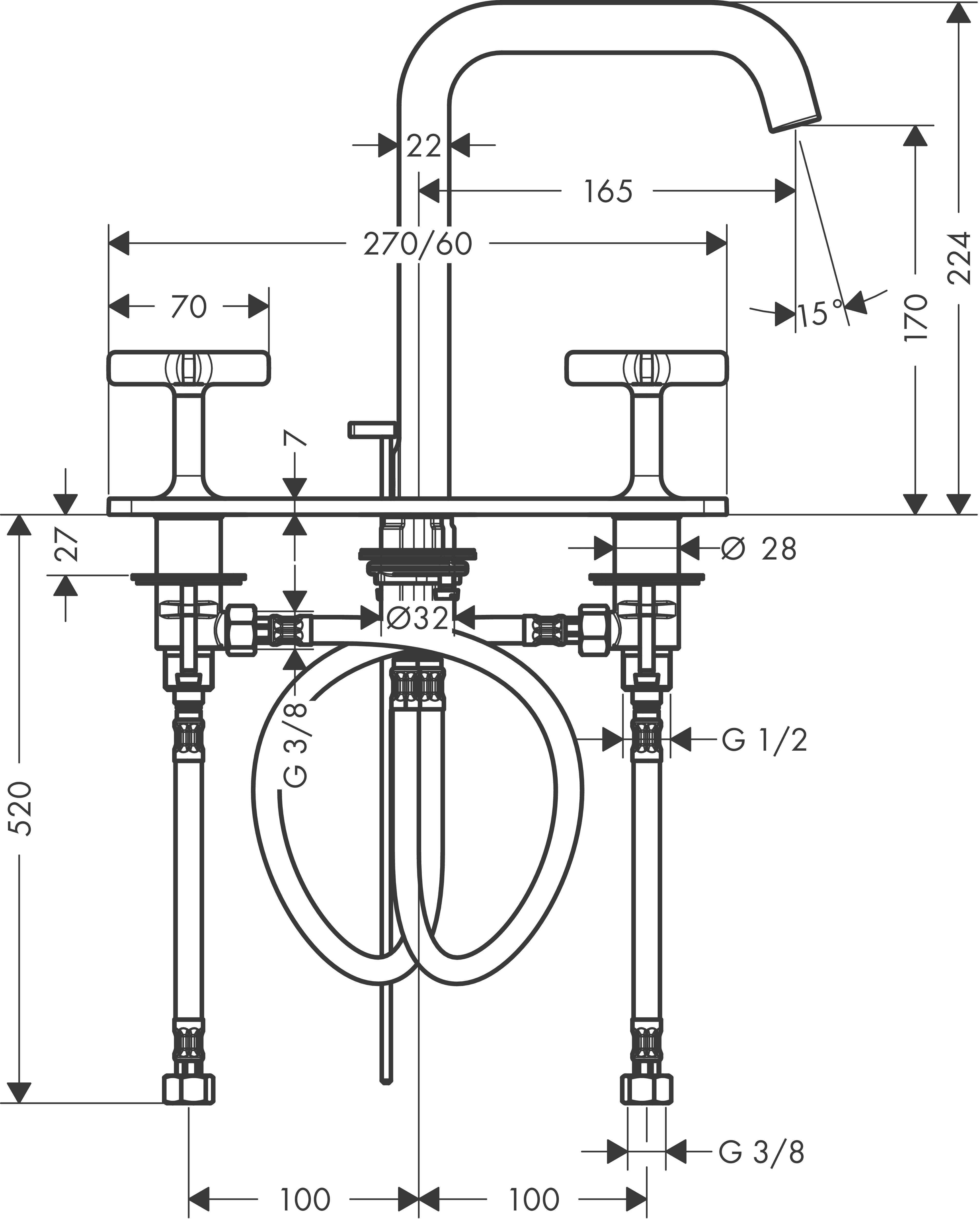 3-Loch Waschtischarmatur Axor Citterio E Standmodell chrom mit Platte