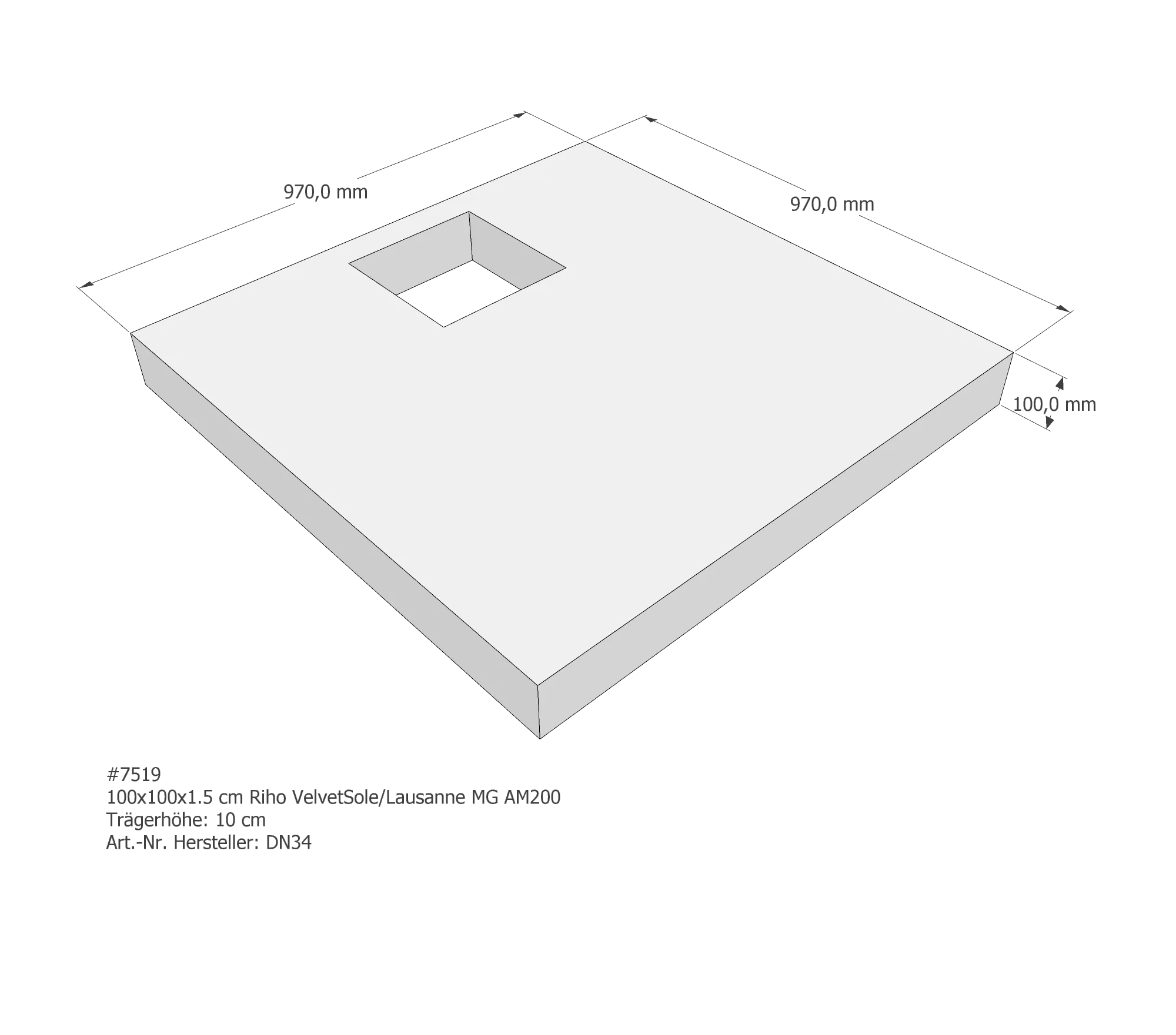 Duschwannenträger passend für Riho Velvet Sole/Lausanne MG 100 × 100 × 1,5 cm