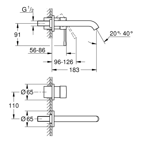 Grohe Essence 2-Loch-Waschtischbatterie Wandmontage hard graphite gebürstet Grohe Essence 2-Loch-Waschtischbatterie Wandmontage hard graphite gebürstet
