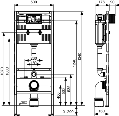 TECEprofil WC-Modul mit Uni-Spülkasten für Geberit Publica Ausgussbecken, Bauhöhe 1340 mm