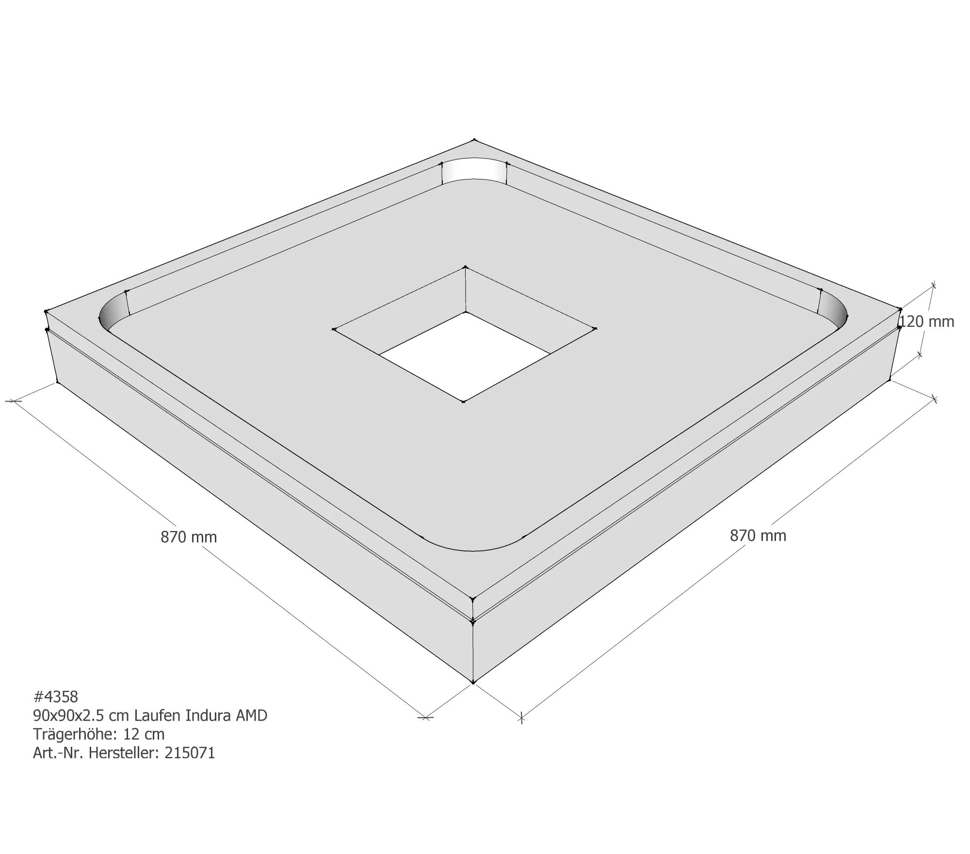 Duschwannenträger für Laufen Indura 90 × 90 × 2,5 cm Duschwannenträger für Laufen Indura 90 × 90 × 2,5 cm