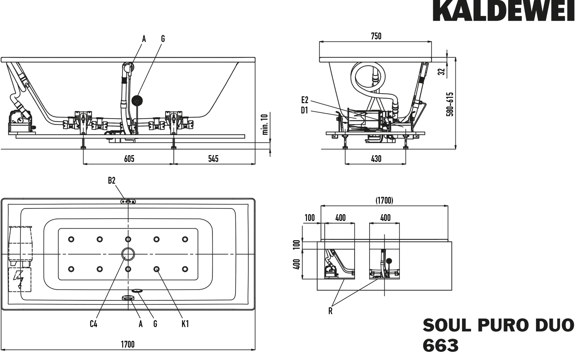 Kaldewei Whirlwanne „Puro Duo“ 170 × 75 cm, links mit Airmassage Soul, in alpinweiß Kaldewei Whirlwanne „Puro Duo“ 170 × 75 cm, links mit Airmassage Soul, in alpinweiß