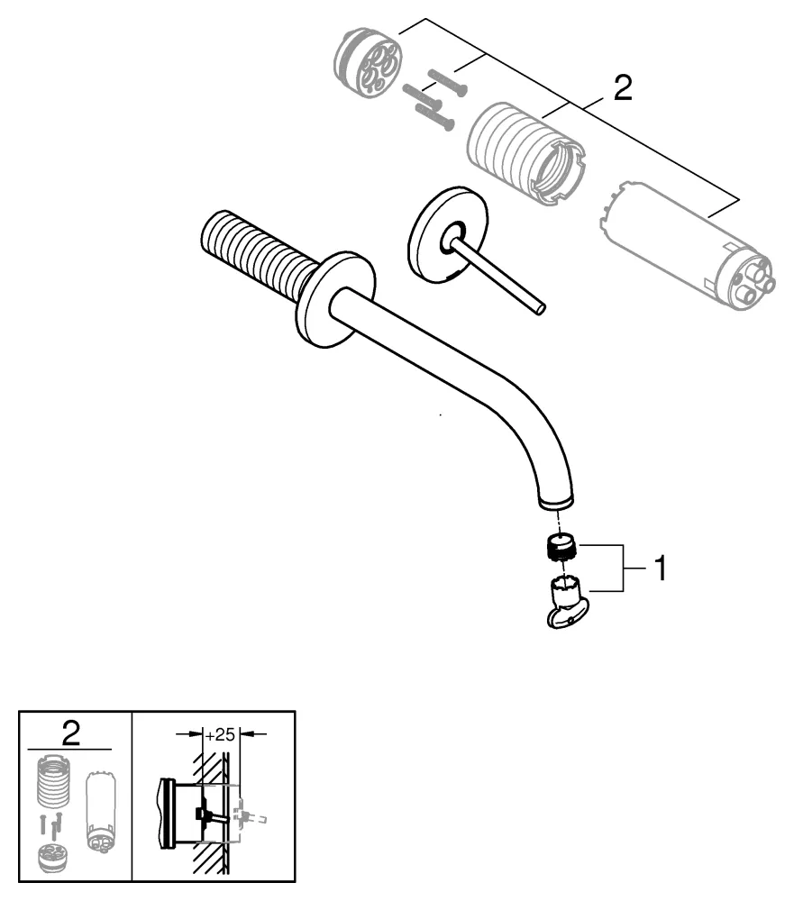 2-Loch-Waschtischbatterie Atrio 29406, Wandmontage, Fertigmontageset für 23 429, Ausladung 221 mm, chrom