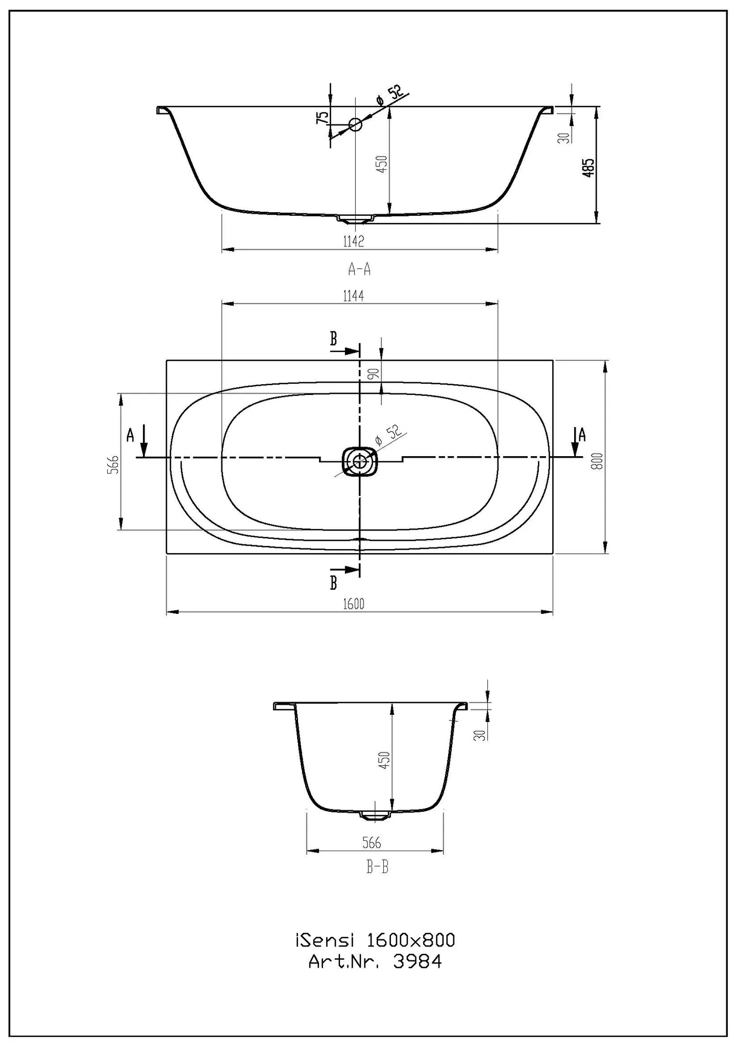 Hoesch Badewanne „iSensi“ rechteck 1600 × 800 mm