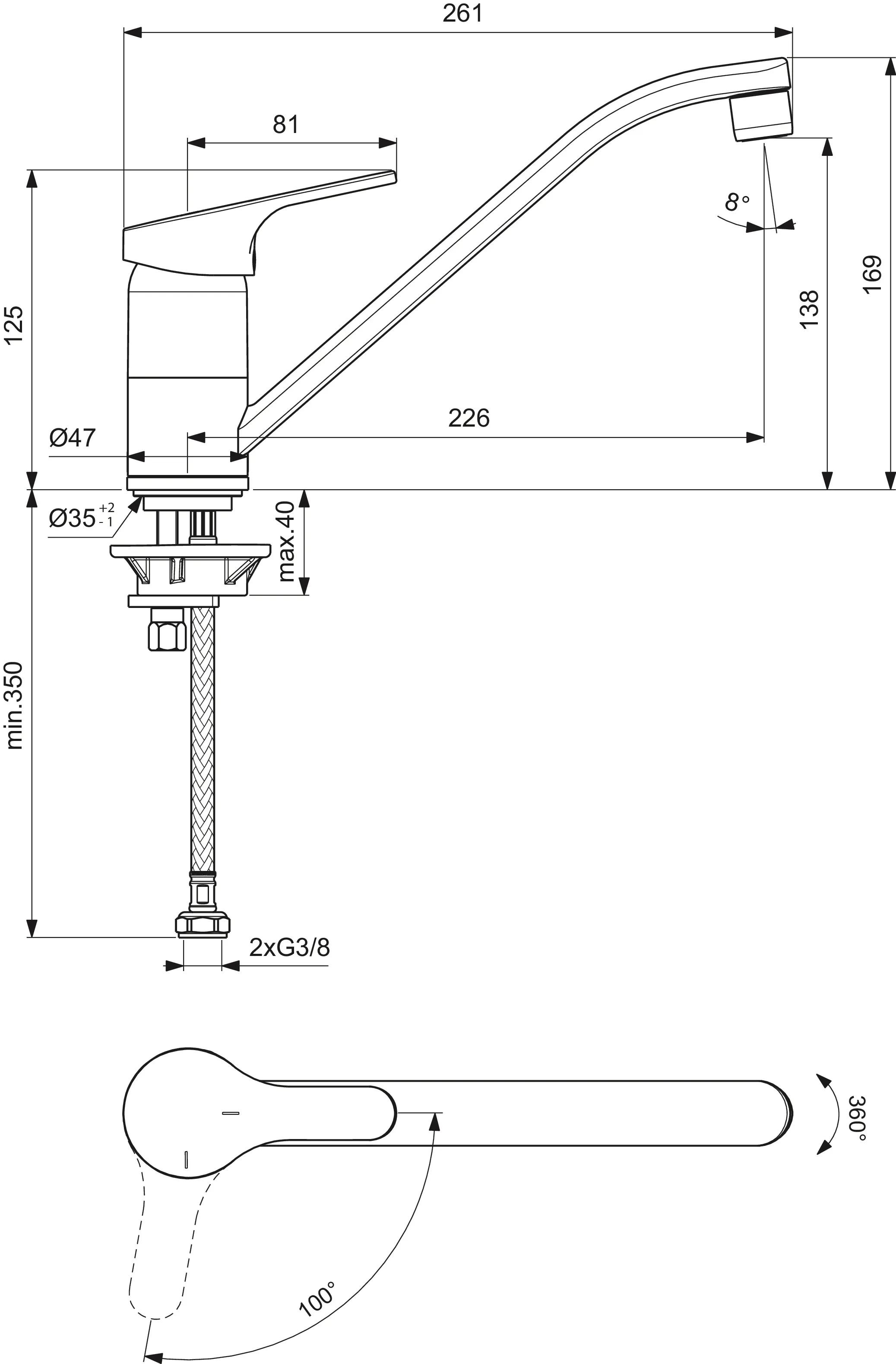 Küchenarmatur Cerafit, mit Rohrauslauf, Ausladung 226 mm, Chrom