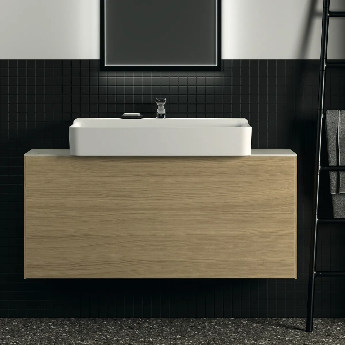 Waschtischplatte Conca, aus Keramik, 1202x373x6mm, Marmor Noir Desir