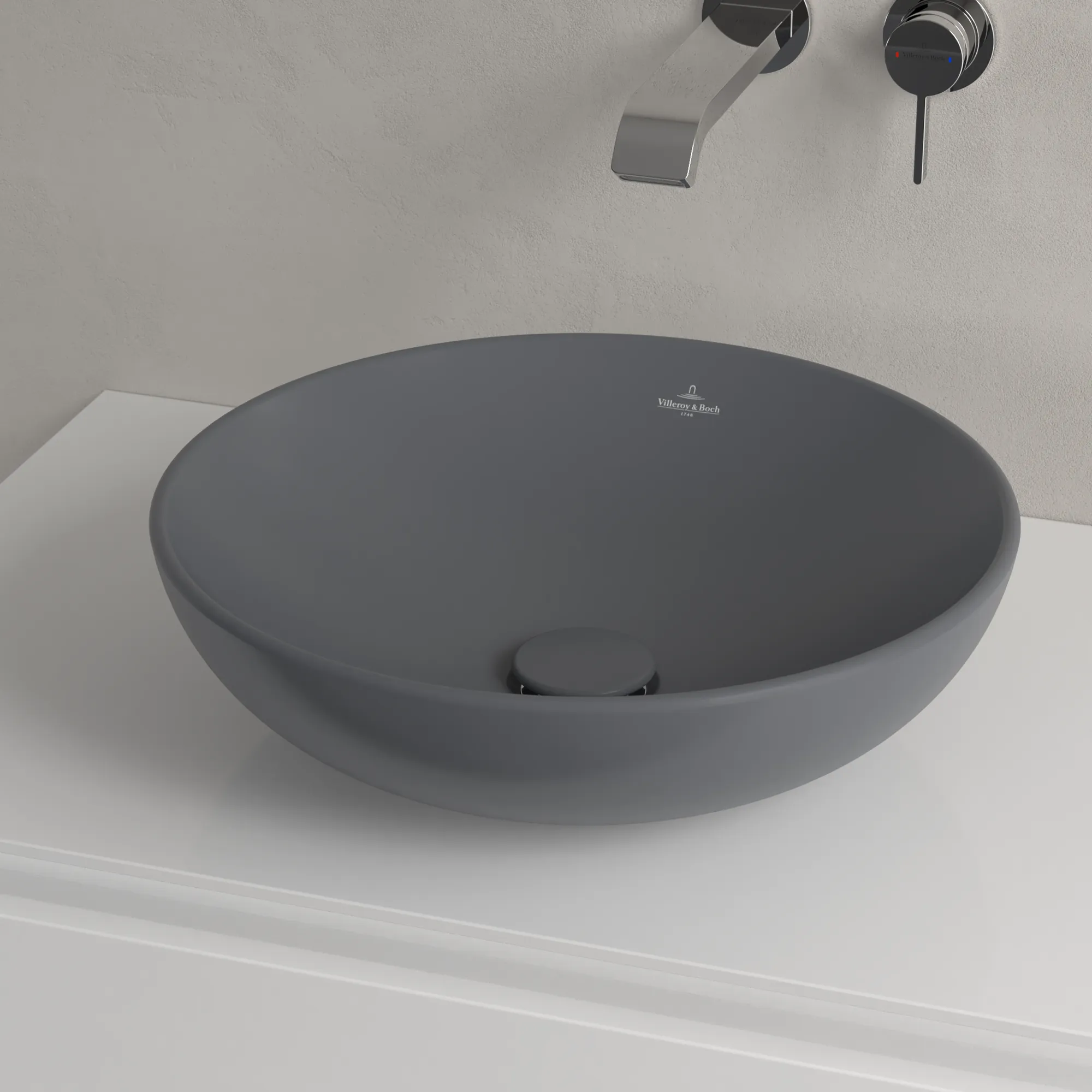 Villeroy & Boch Aufsatzwaschtisch aus TitanCeram „Loop & Friends“ ⌀ 420 mm, ohne Hahnlochbohrung in Graphite Villeroy & Boch Aufsatzwaschtisch aus TitanCeram „Loop & Friends“ ⌀ 420 mm, ohne Hahnlochbohrung in Graphite