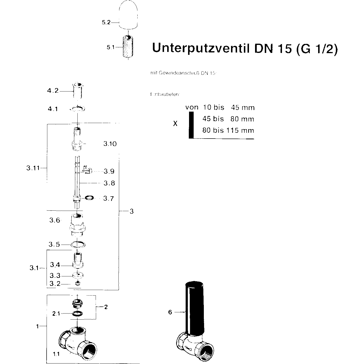 Hansa Oberteil Hansa 0220 G1⁄2 DN15 Wandmontage für Unterputz-Einbaukörper Hansa Oberteil Hansa 0220 G1⁄2 DN15 Wandmontage für Unterputz-Einbaukörper