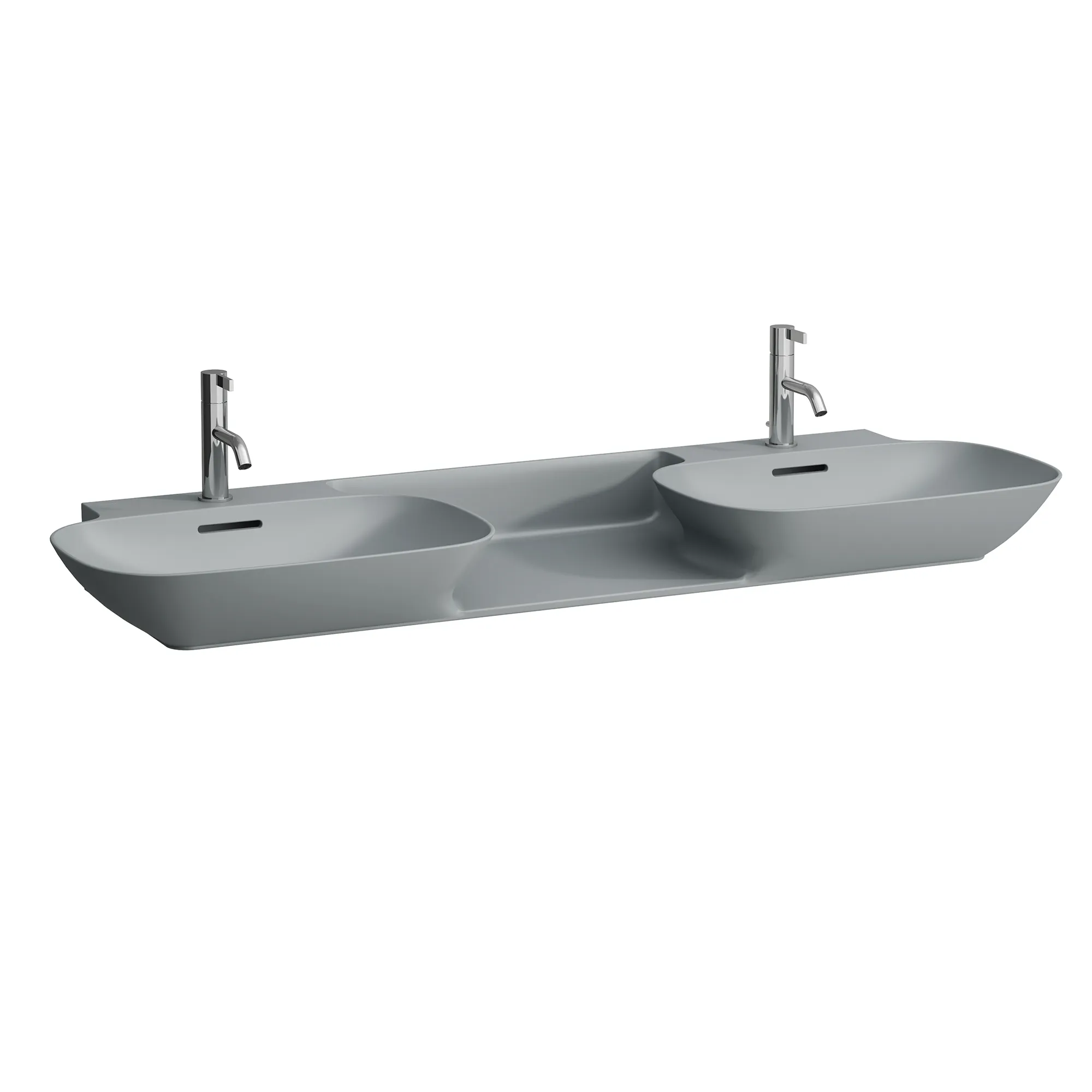 Doppelwaschtisch INO 450x1420x145 1 Hahnloch je Becken mit Überlauf Ablage zwischen den Becken weiß