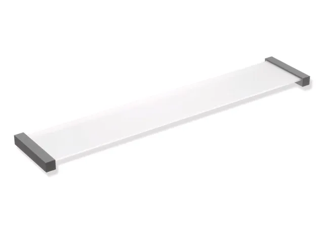 Ablage, Edelstahl, pulverbeschichtet, Ablagefläche aus ESG-Glas (4 mm), von der Unterseite satiniert, Breite 616 mm, Höhe 20 mm, Tiefe 122 mm, in Farbe DC (Schwarz tiefmatt)