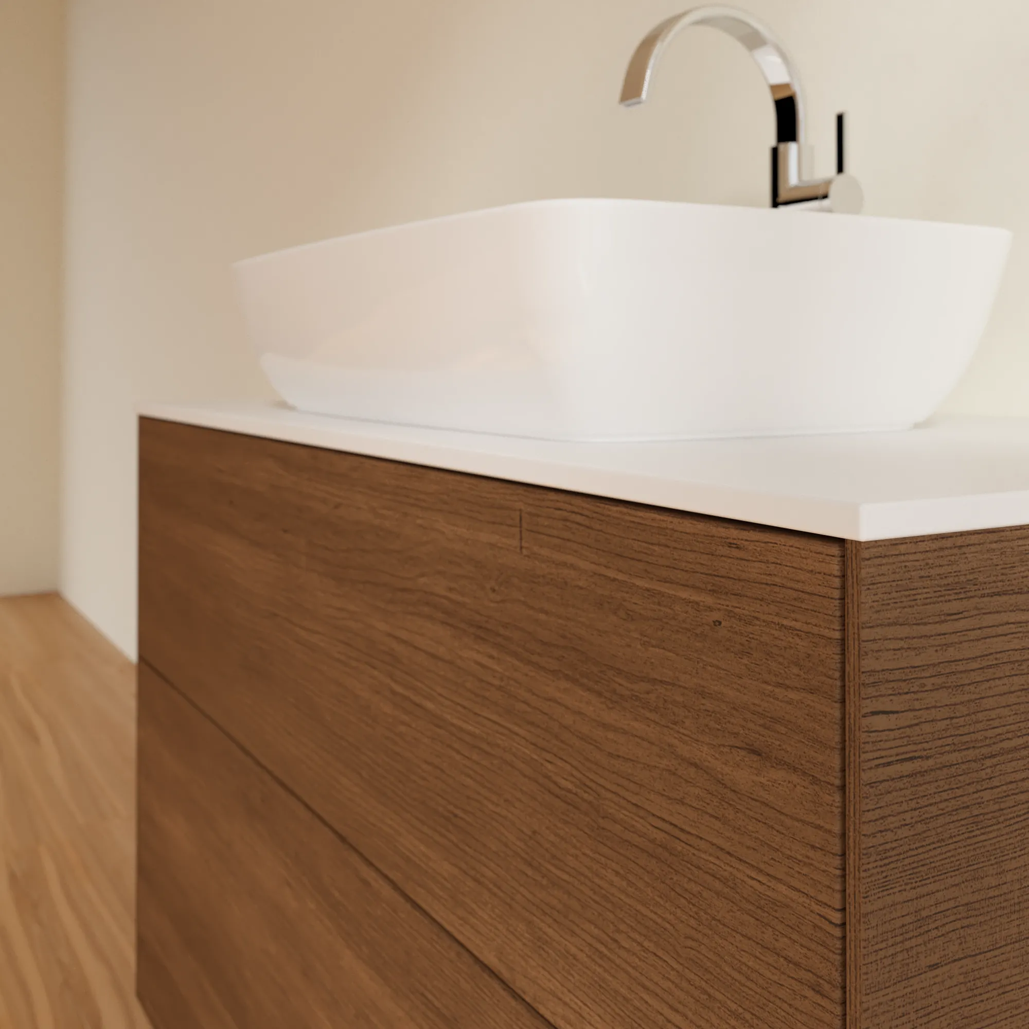 Villeroy & Boch Waschtischunterschrank „Finion“ für Schrankwaschtisch 1000 × 603 × 501 mm Walnut Veneer, für Becken mittig, mit Hahnlochbohrung Villeroy & Boch Waschtischunterschrank „Finion“ für Schrankwaschtisch 1000 × 603 × 501 mm Walnut Veneer, für Becken mittig, mit Hahnlochbohrung