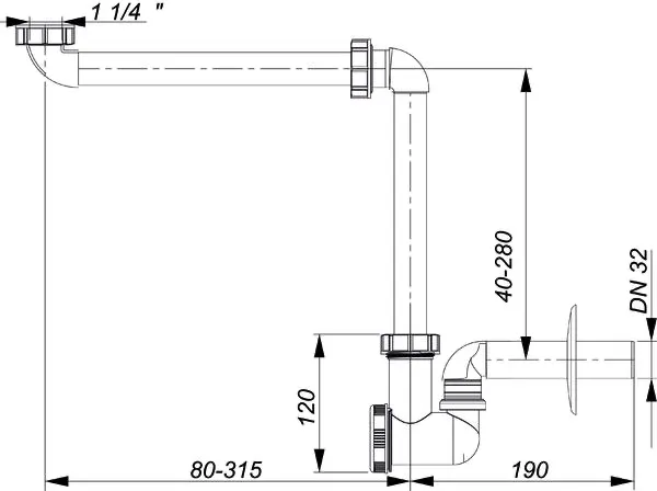 Dallmer Waschtisch-Möbel-Siphon 137, DN 32