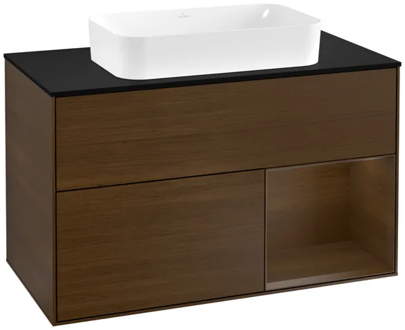 Villeroy & Boch Waschtischunterschrank „Finion“ für Schrankwaschtisch 1000 × 603 × 501 mm Walnut Veneer, mit Hahnlochbohrung, für Becken mittig