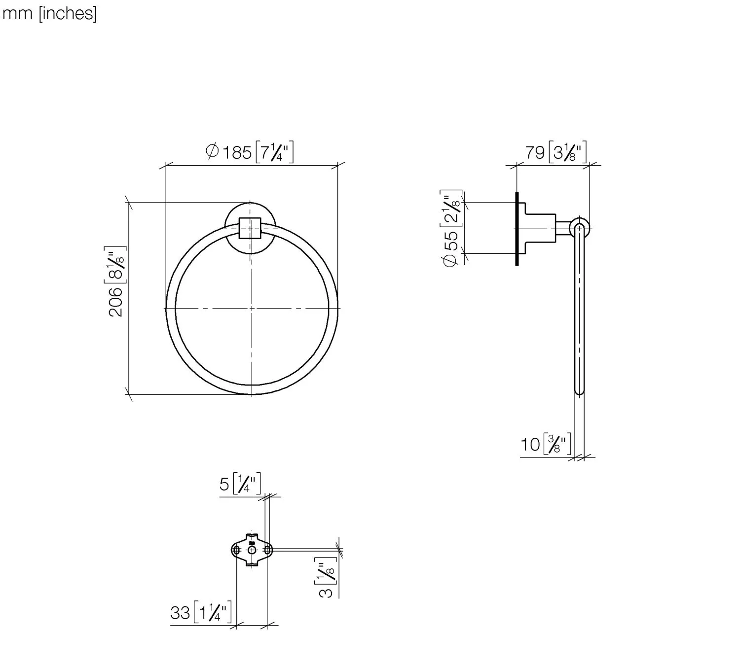 Dornbracht Handtuchring TARA, rund, Dark Bronze gebürstet PVD, Breite 185 mm, Rosette Ø 55 mm, Ausladung 80 mm Dornbracht Handtuchring TARA, rund, Dark Bronze gebürstet PVD, Breite 185 mm, Rosette Ø 55 mm, Ausladung 80 mm