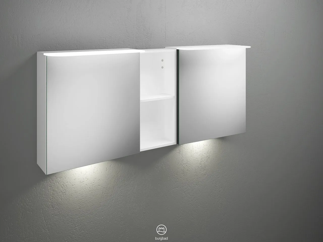 Burgbad Spiegelschrank Badu SFUE150, 310x1500x665 mm, beidseitig verspiegelt mit Regal und LED-Beleuchtung