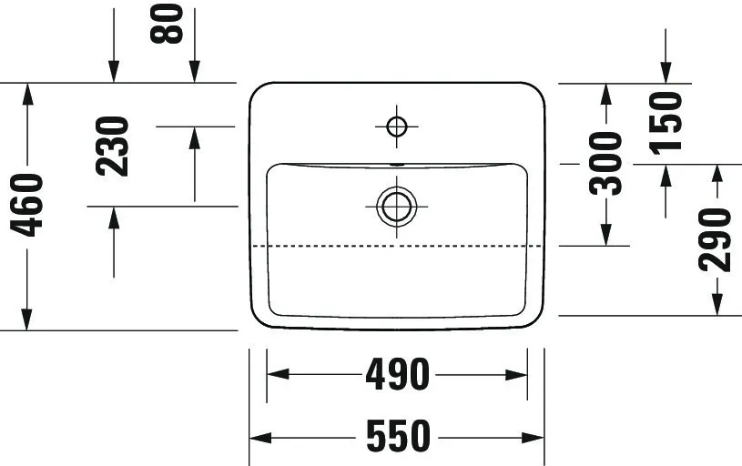 Einbauwaschtisch „No.1“, mit Überlauf, Hahnlochposition mittig