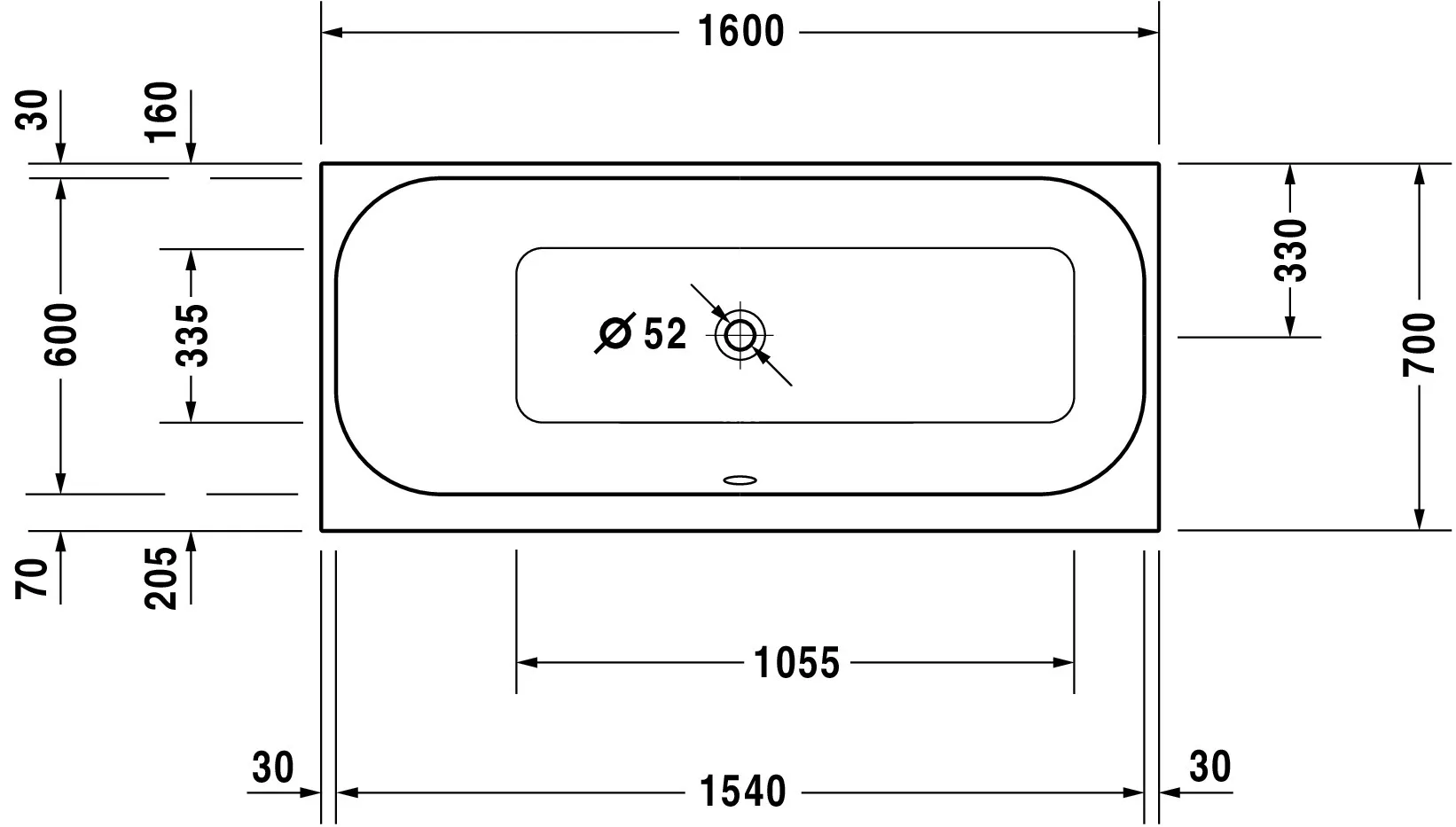 Duravit Badewanne „Happy D.2“ rechteck 1600 × 700 mm in Weiß Duravit Badewanne „Happy D.2“ rechteck 1600 × 700 mm in Weiß