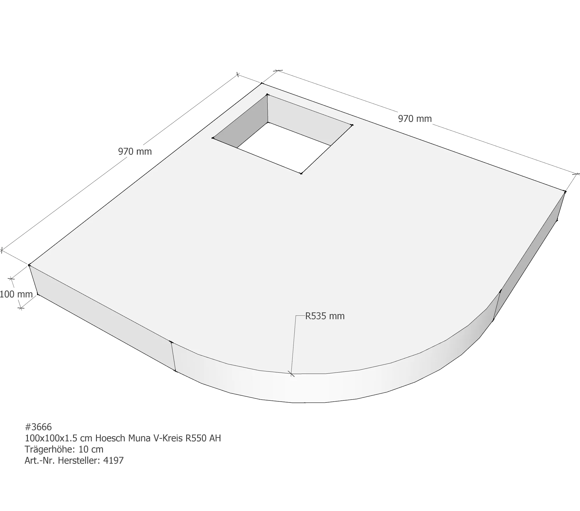 Duschwannenträger für Hoesch Muna 100 × 100 × 1,5 cm Breite: 100 cm / Länge: 100 cm Duschwannenträger für Hoesch Muna 100 × 100 × 1,5 cm Breite: 100 cm / Länge: 100 cm