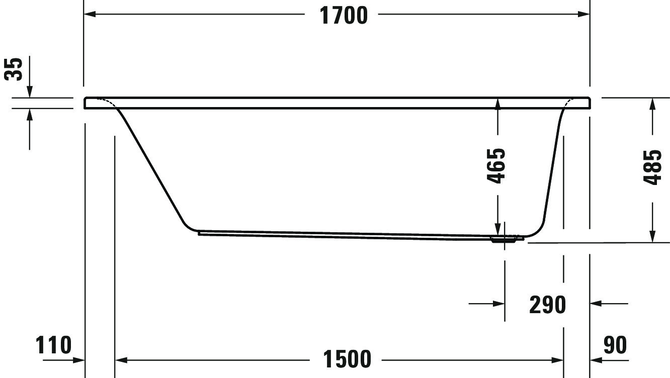 Duravit Whirlwanne „D-Neo“ rechteck 170 × 75 cm, Fußablauf 