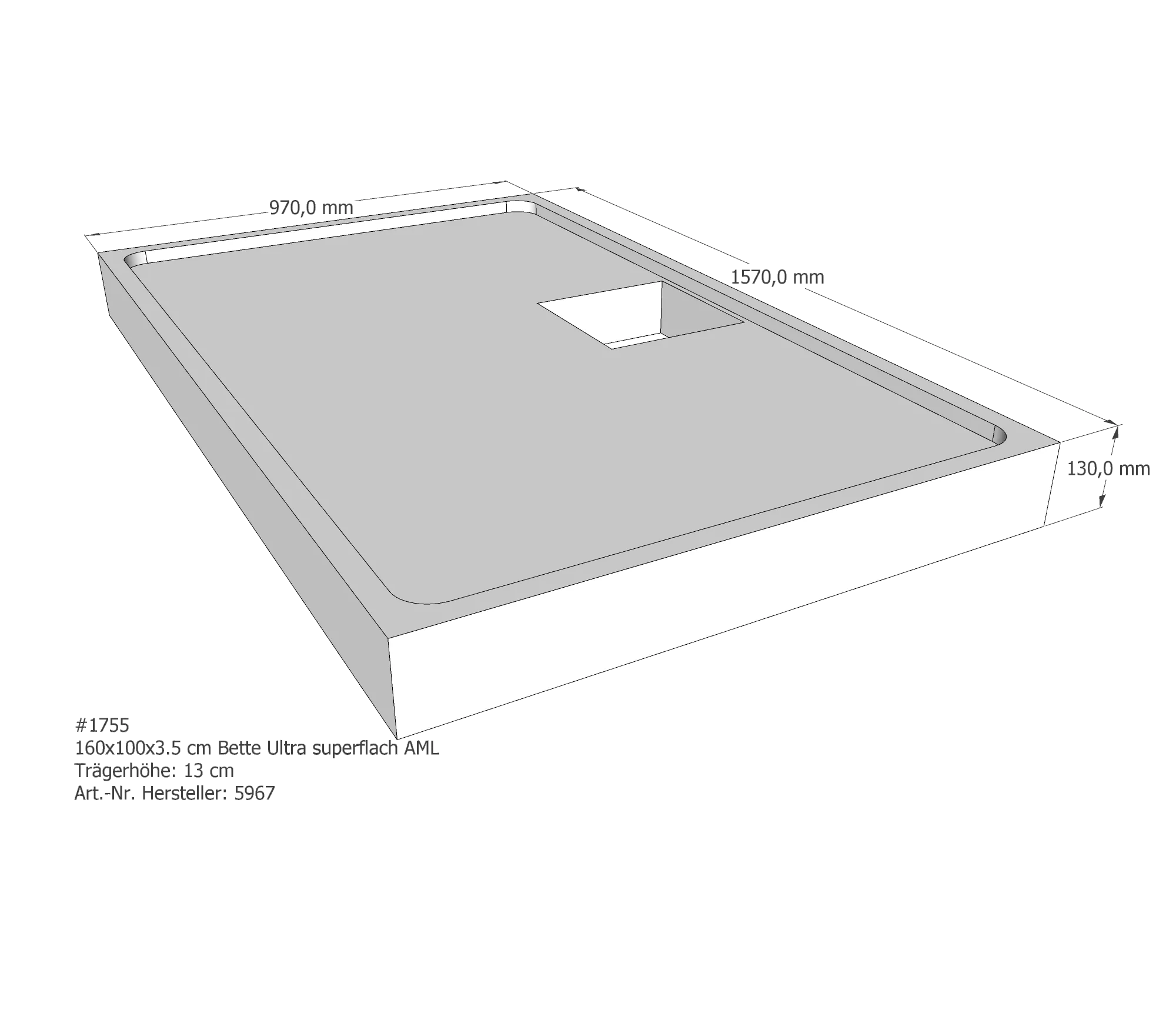 Duschwannenträger für Bette Ultra (superflach) 160 × 100 × 3,5 cm Breite: 100 cm / Länge: 160 cm