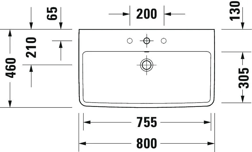 Wandwaschtisch „No.1“ 80 × 46 × 17,3 cm, Hahnlochposition mittig