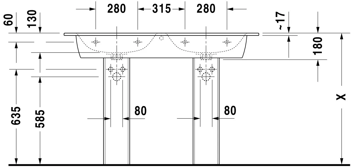 Doppel-Wandwaschtisch „ME by Starck“, mit Überlauf in Weiß Hochglanz Doppel-Wandwaschtisch „ME by Starck“, mit Überlauf in Weiß Hochglanz