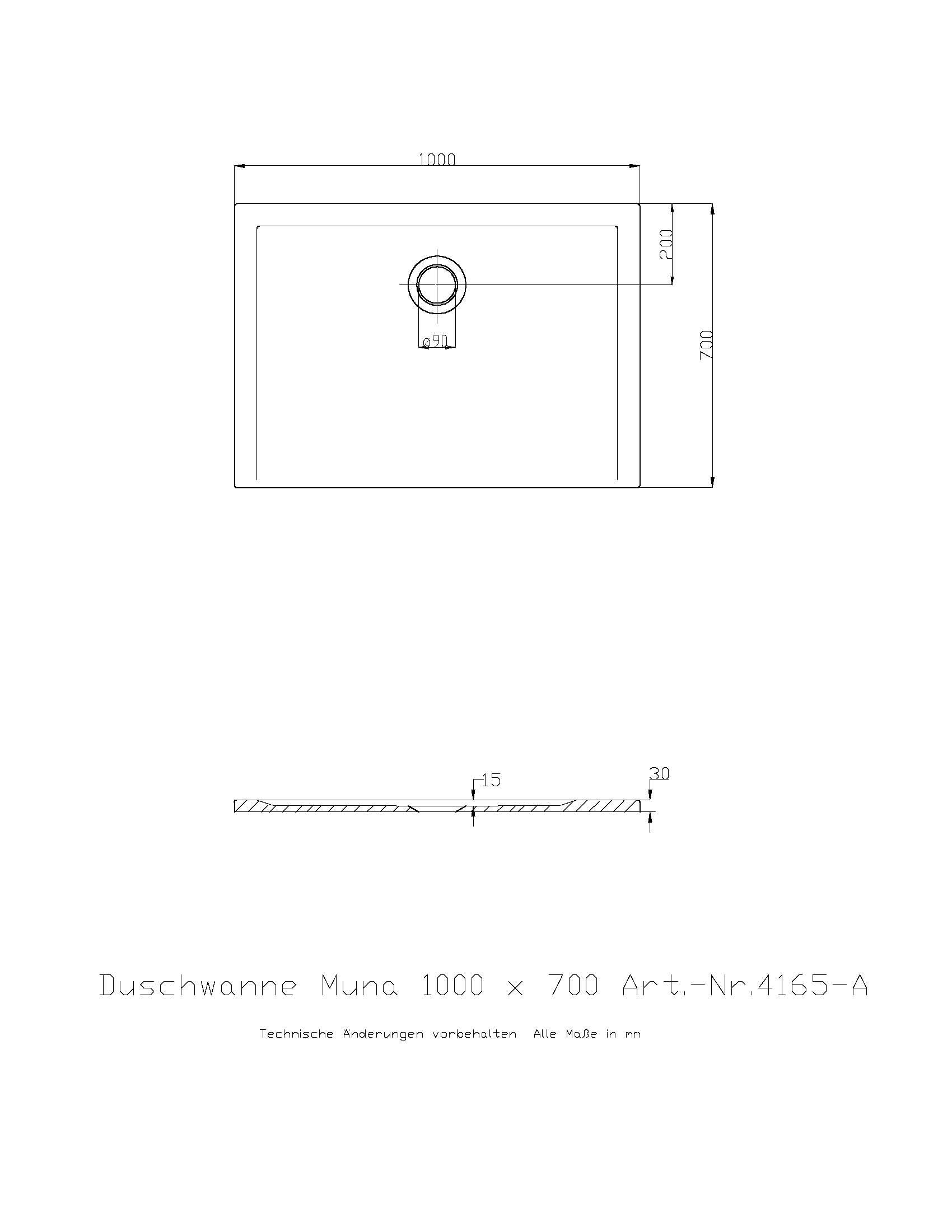 Duschwanne „Muna“ Rechteck 100 × 70 cm in Weiß