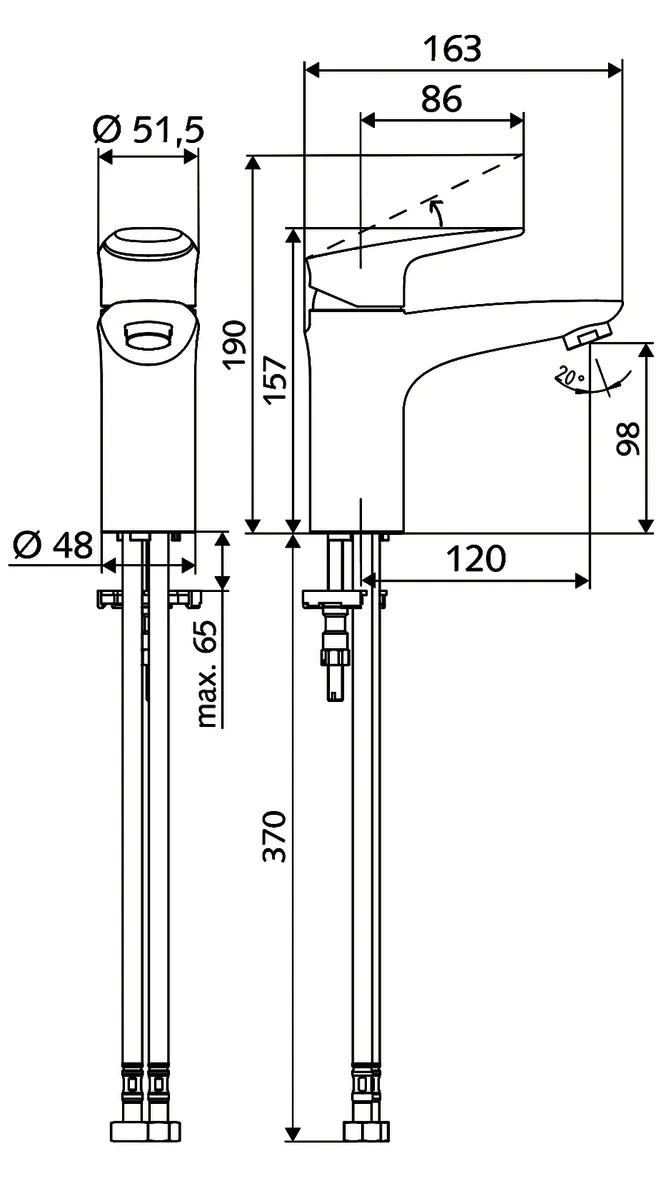 Waschtisch-Armatur MODUS EH, HD-M - Hochdruck Mischwasser, Einhebel-Einlocharmatur, 2x G 3/8 IG, Design, chrom