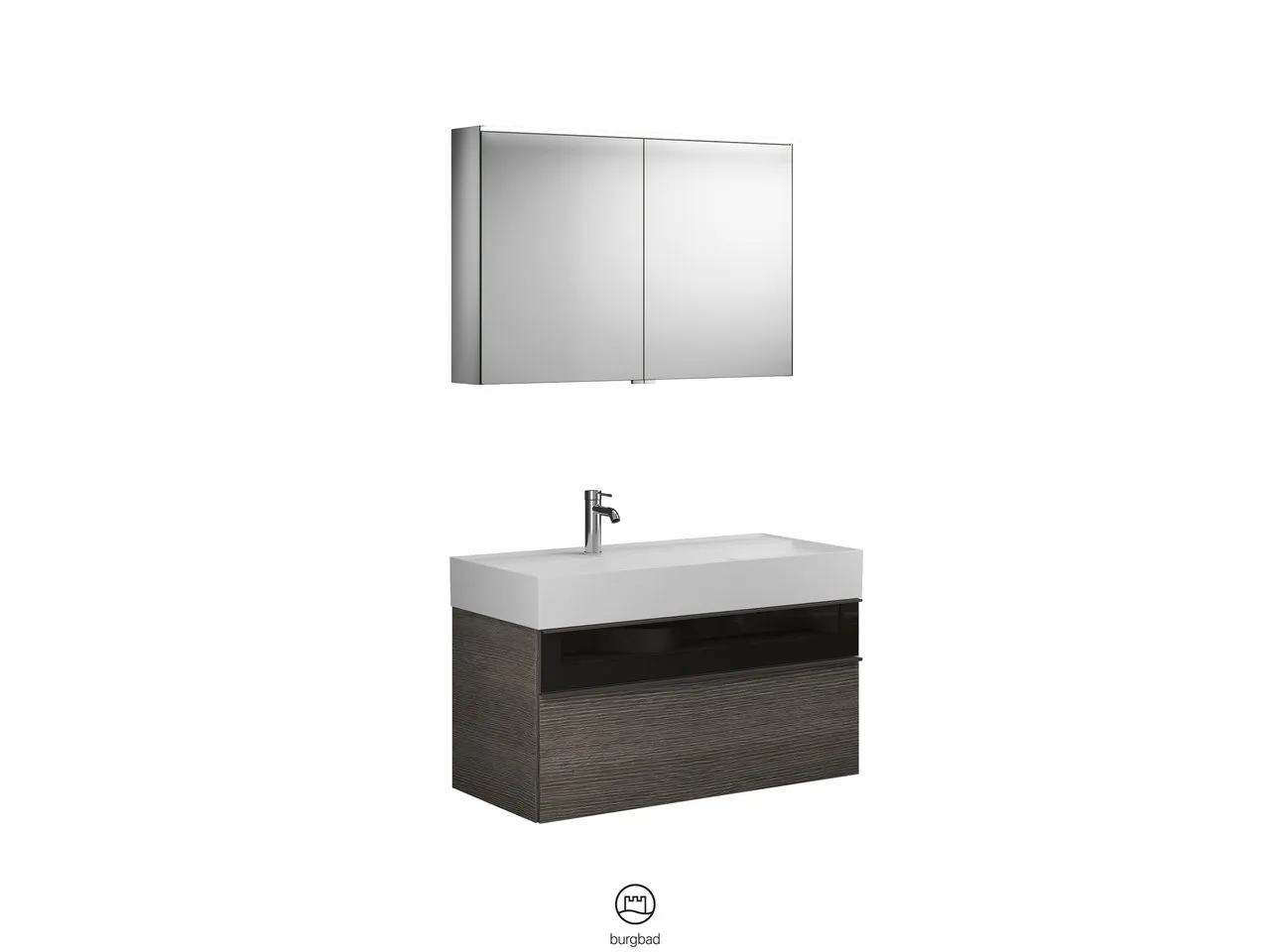Burgbad Yumo Badmöbelset SFKZ102, Spiegelschrank mit Mineralguss-Waschtisch und -Unterschrank, Breite 1015 mm, Tiefe 470 mm Burgbad Yumo Badmöbelset SFKZ102, Spiegelschrank mit Mineralguss-Waschtisch und -Unterschrank, Breite 1015 mm, Tiefe 470 mm