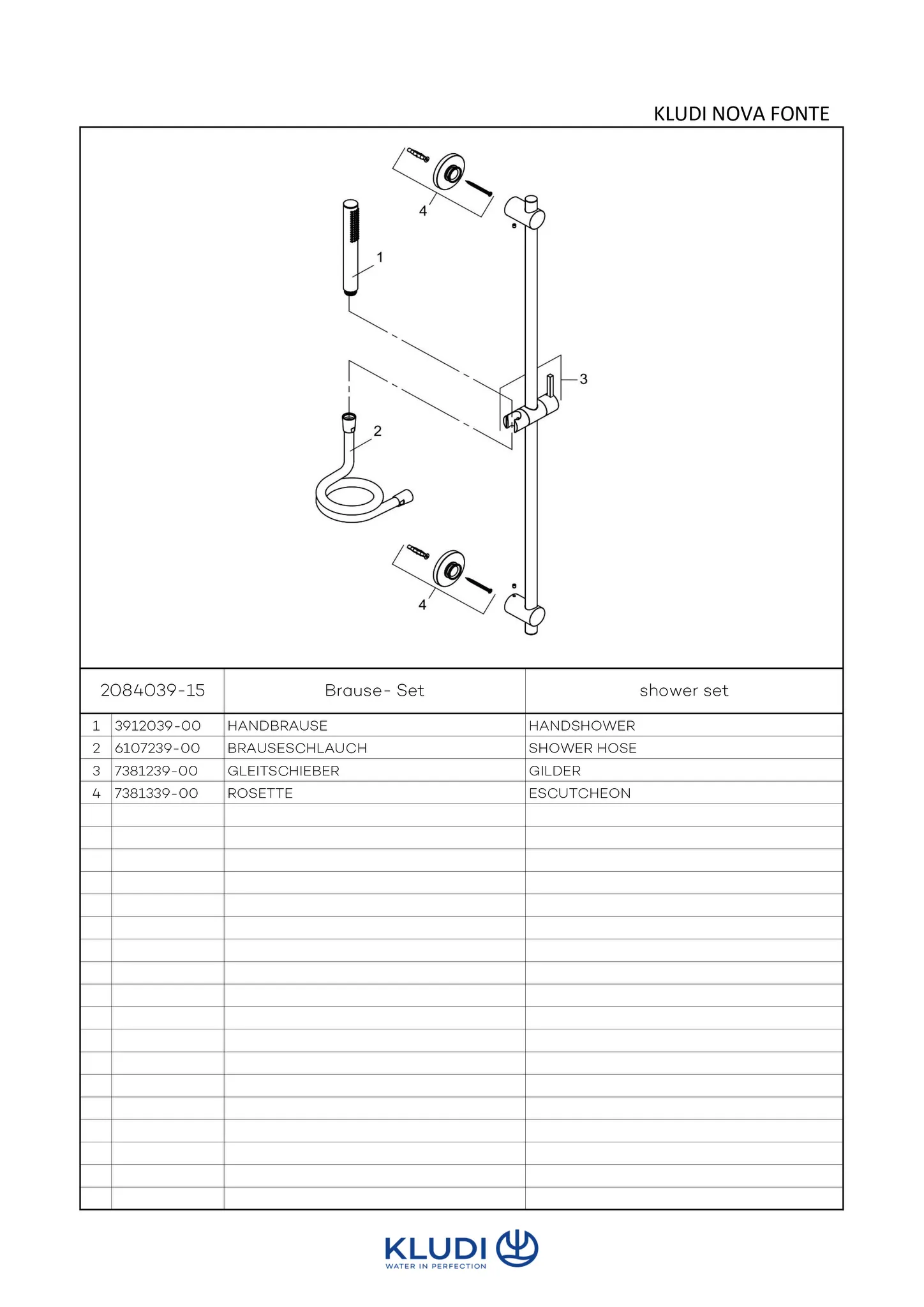 Kludi NOVA FONTE Brause-Set 1S 900 mm mattschwarz - Puristic Design mit Kalkschnellreinigung und höhenverstellbarer Halterung